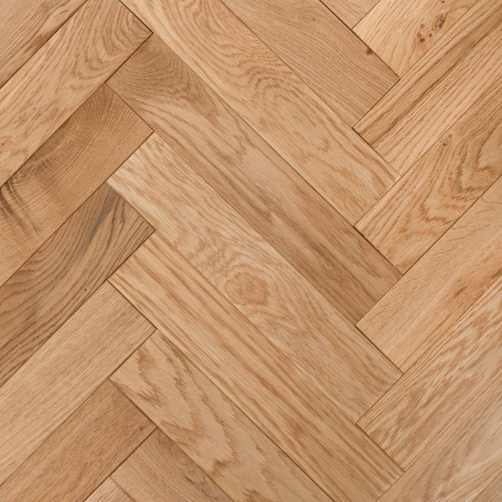 Lusso Genoa Natural Smooth Lacquered Rustic Herringbone Solid Oak Flooring