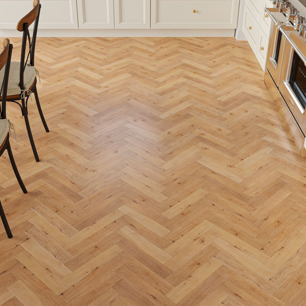 Lusso Genoa Natural Smooth Lacquered Rustic Herringbone Solid Oak Flooring
