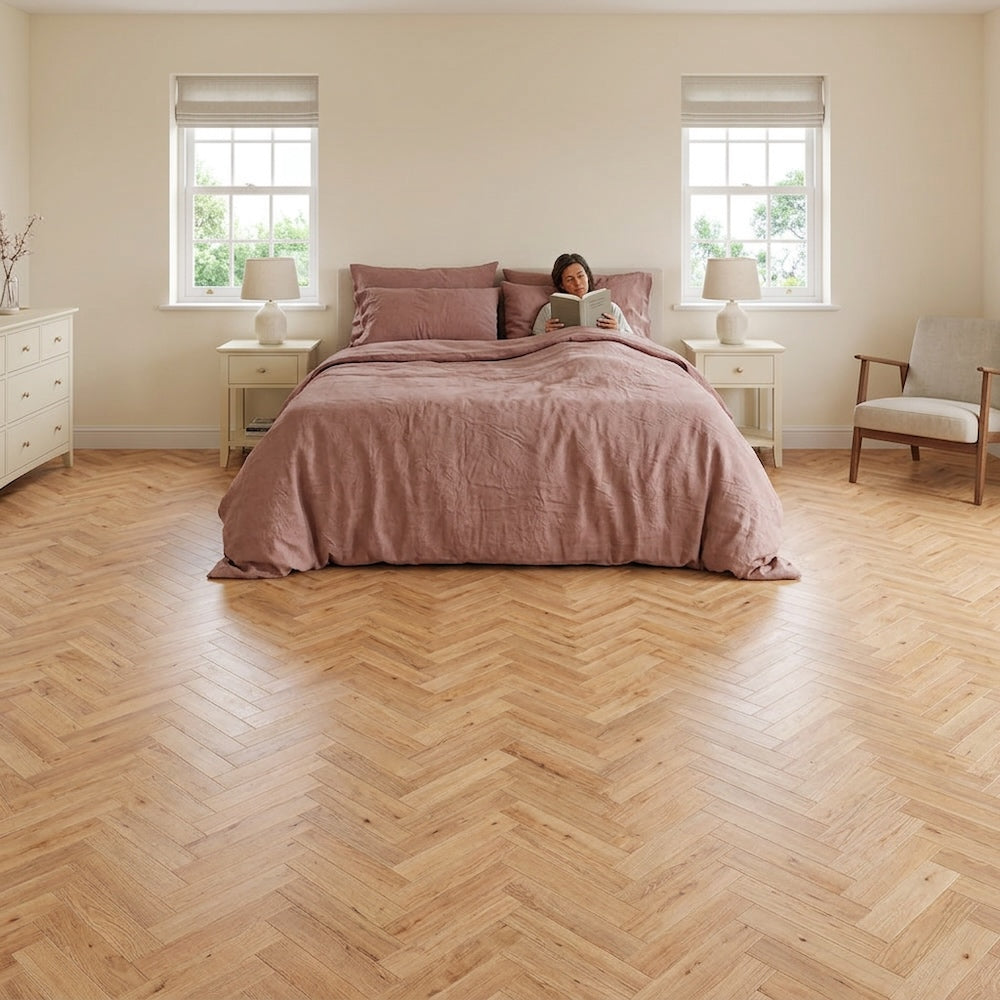 Lusso Flooring Genoa Natural Smooth Lacquered Rustic Herringbone Solid Oak