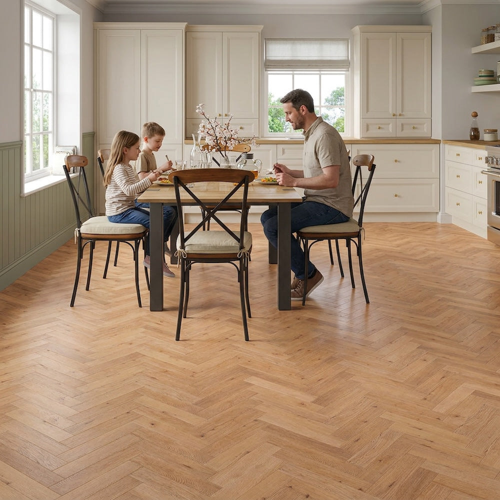 Lusso Flooring Genoa Natural Smooth Lacquered Rustic Herringbone Solid Oak