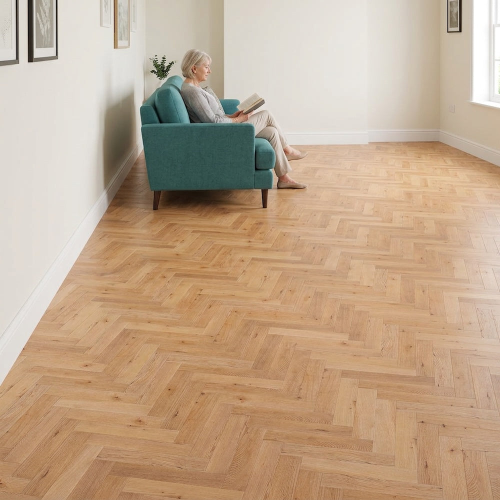 Lusso Flooring Genoa Natural Smooth Lacquered Rustic Herringbone Solid Oak