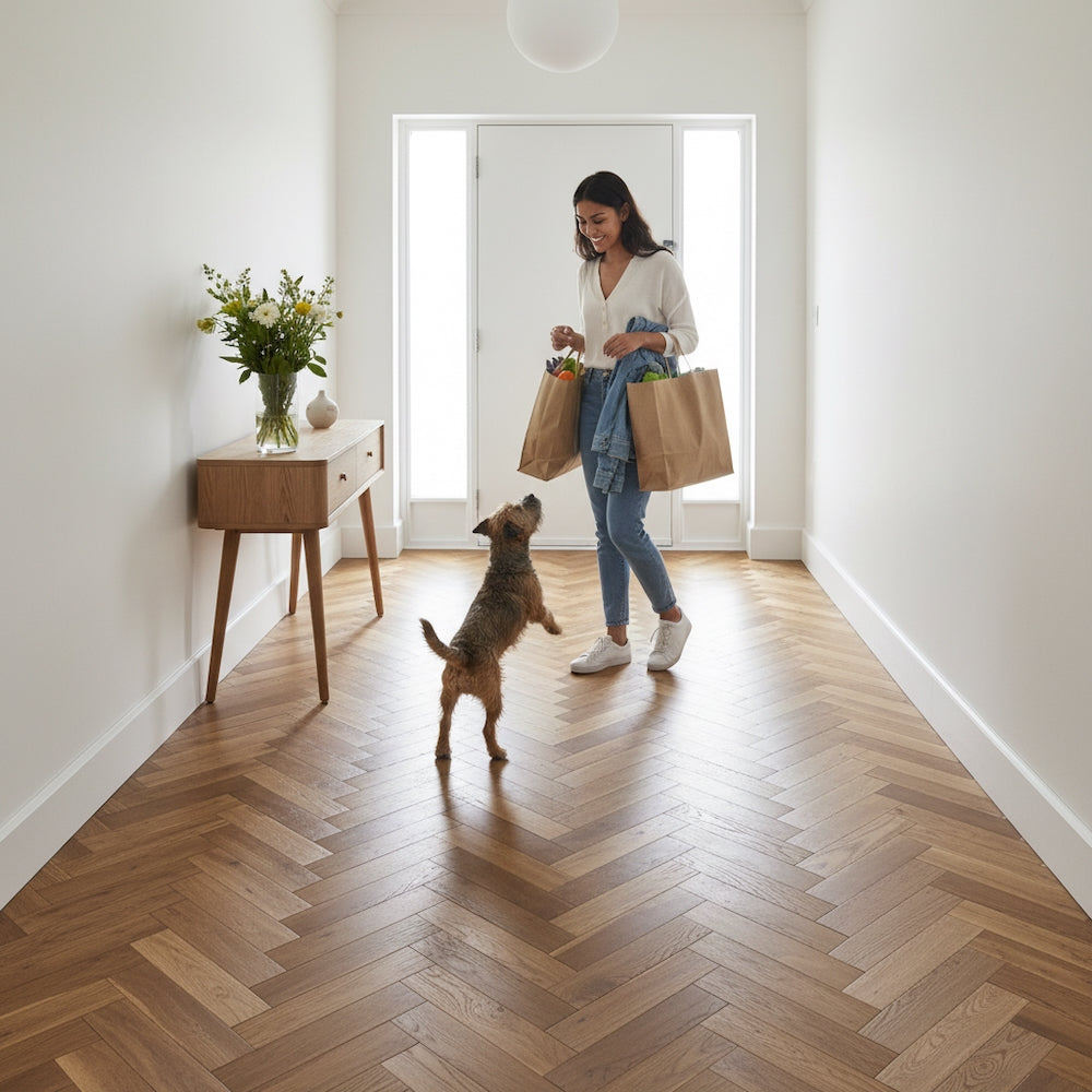 Lusso Novara Herringbone Smoked Brushed & Lacquered Engineered Oak