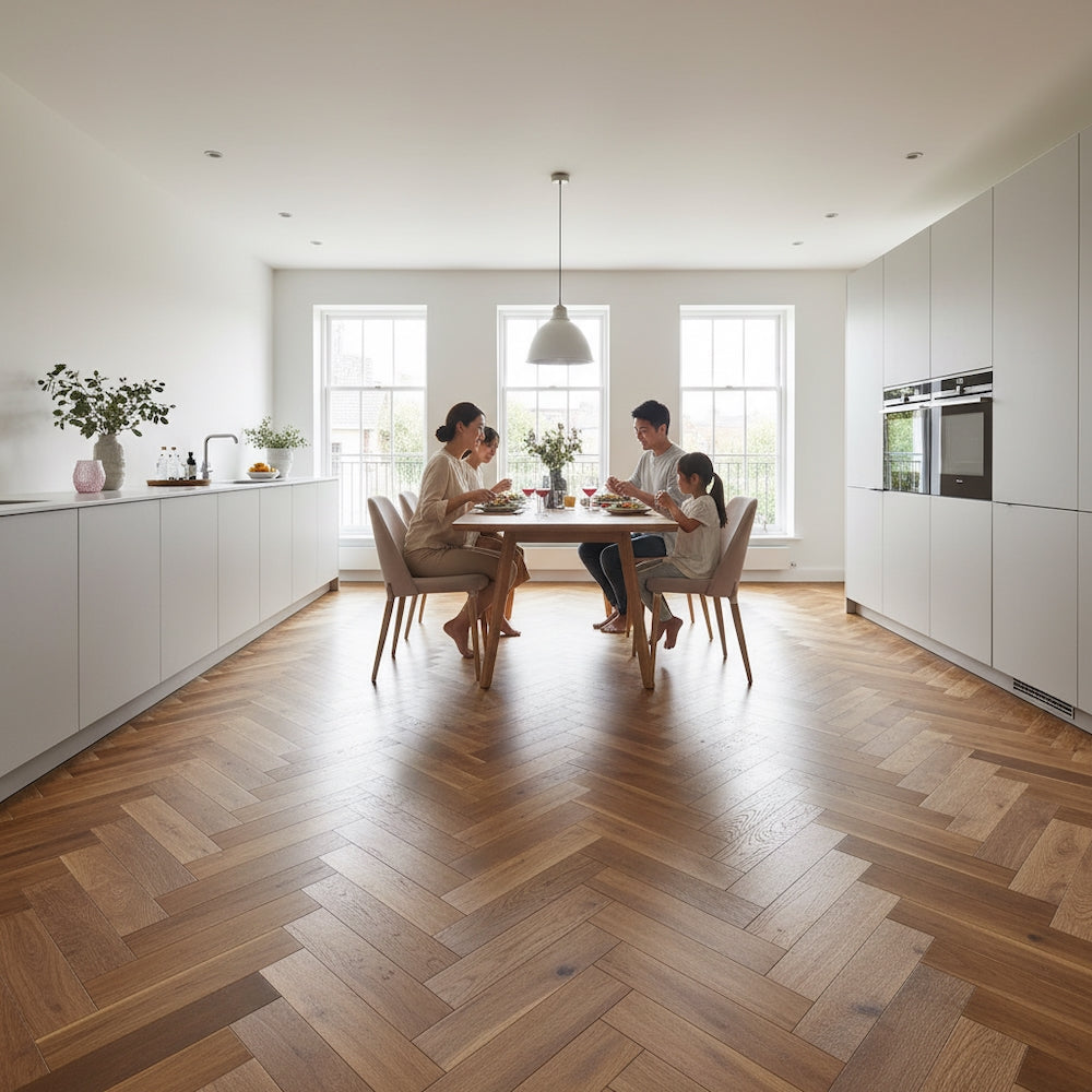 Lusso Novara Herringbone Smoked Brushed & Lacquered Engineered Oak