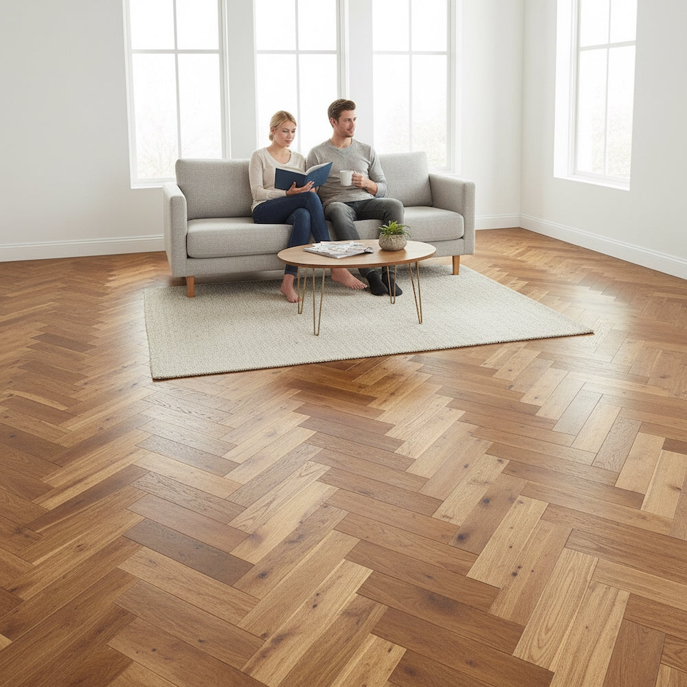 Lusso Novara Herringbone Smoked Brushed & Lacquered Engineered Oak