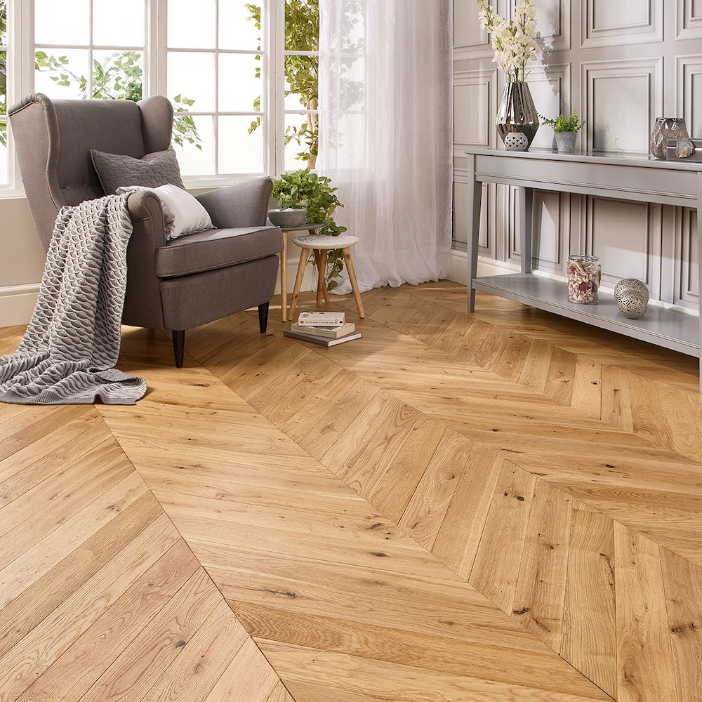 Lusso Palermo Lustrous Oak Chevron Engineered Flooring - (SAMPLE)