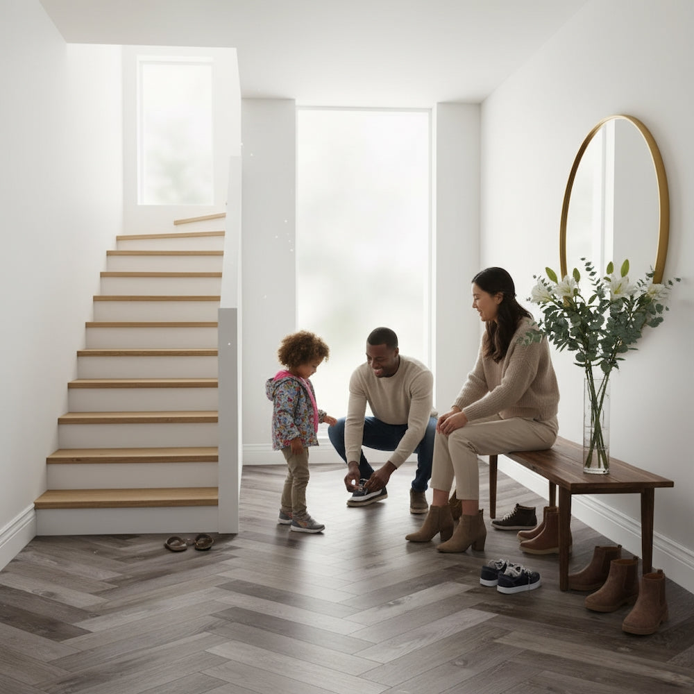 Lusso Flooring Portofino Herringbone Weathered Ash Glue Down LVT Vinyl