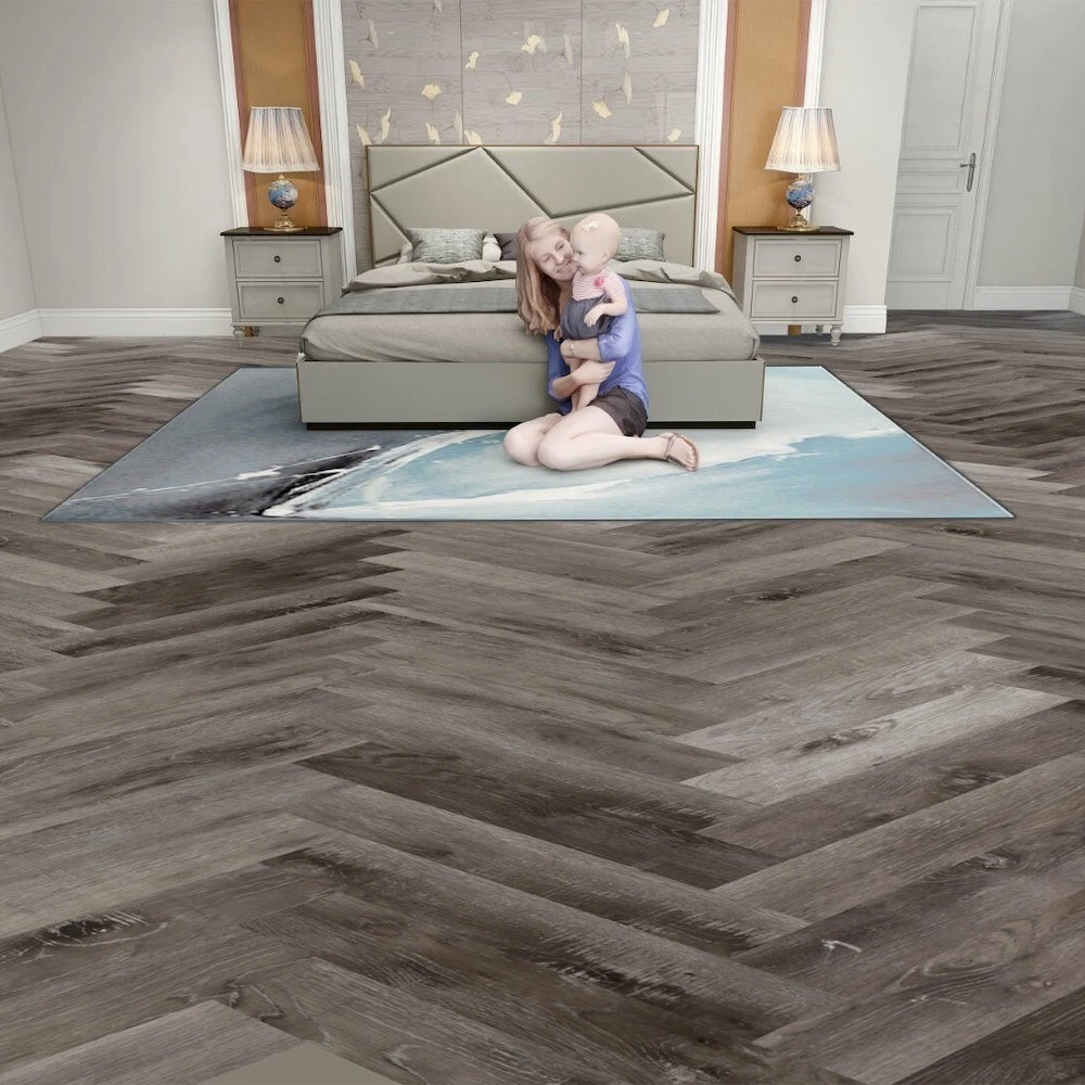 Lusso Portofino Herringbone Weathered Ash Glue Down LVT Vinyl Flooring - (SAMPLE)