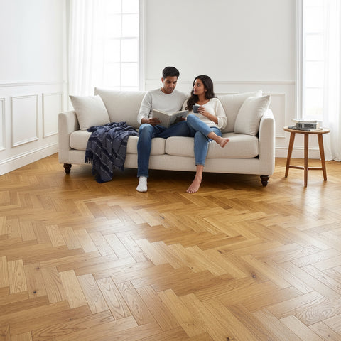 Lusso Rome Herringbone Brushed & Lacquered Golden Engineered Oak