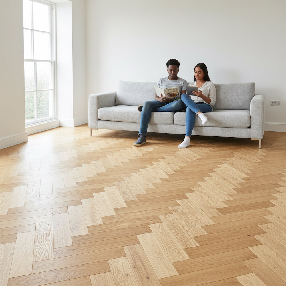 Lusso Rome Herringbone Natural Brushed & Lacquered Engineered Oak