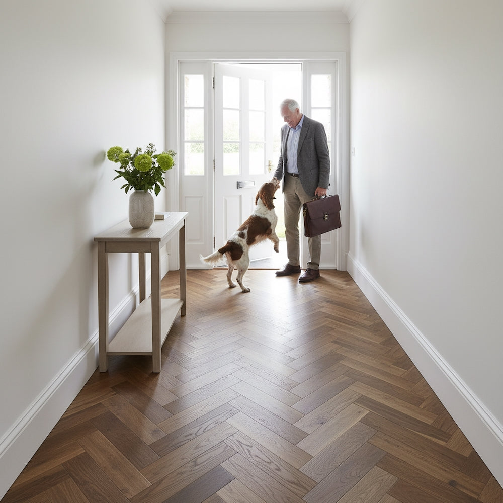 Lusso Rome Herringbone Smoked Brushed & Lacquered Engineered Oak