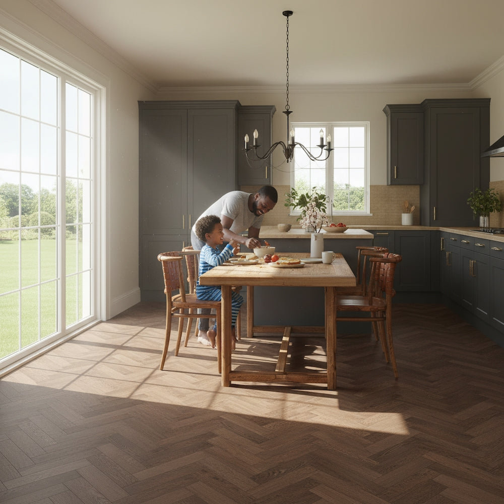 Lusso Uniqo Herringbone Coffee Engineered Oak Flooring