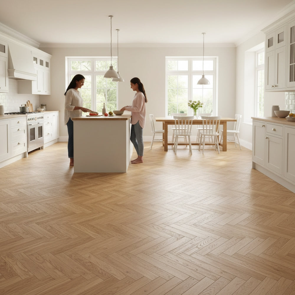 Lusso Uniqo Herringbone Natural Brushed & Lacquered Engineered Oak