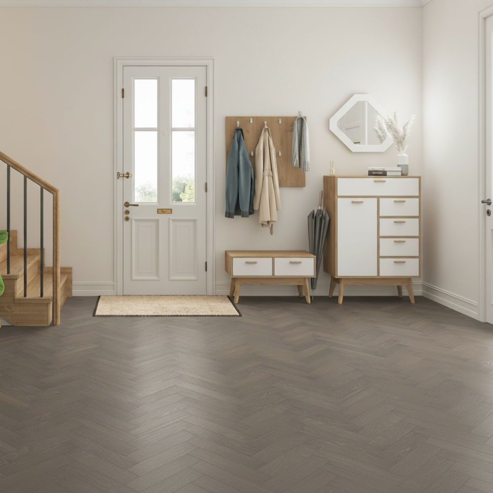 Uniqo Herringbone Smoked Grey Whitewashed Engineered Oak - (SAMPLE)