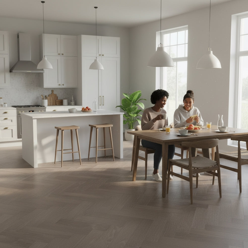 Lusso Uniqo Herringbone Smoked Grey Whitewashed Engineered Oak