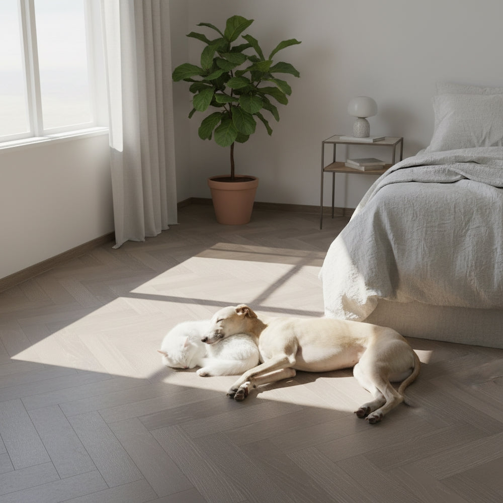 Lusso Uniqo Herringbone Smoked Grey Whitewashed Engineered Oak