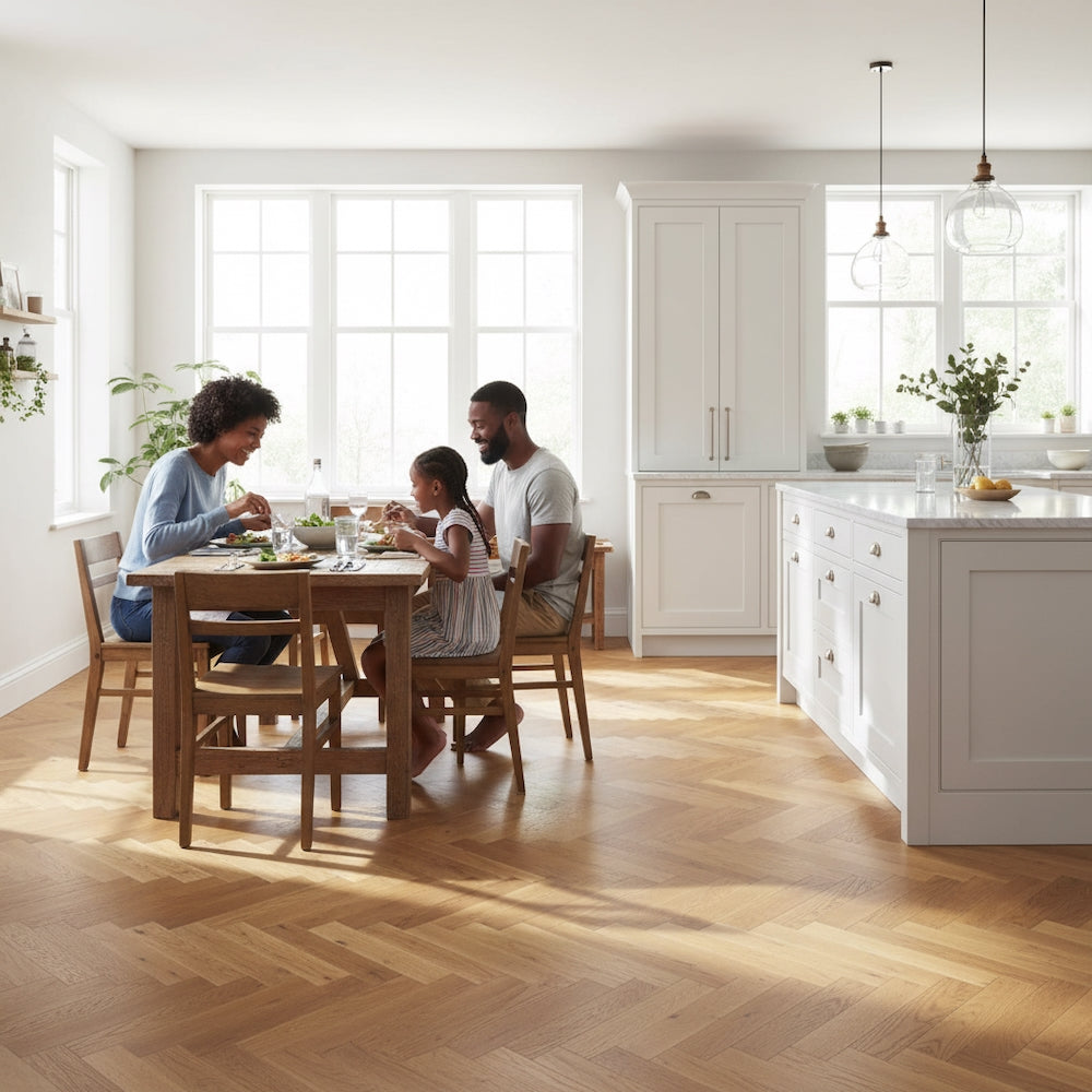 Lusso Venice Luxe Golden Oak Brushed & Oiled 20/6mm Herringbone Engineered Wood Flooring
