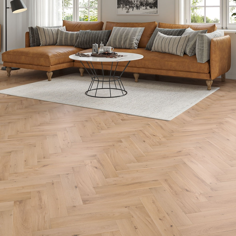 Verona Invisible Smooth Oiled Rustic Herringbone Solid Oak Flooring - (SAMPLE)