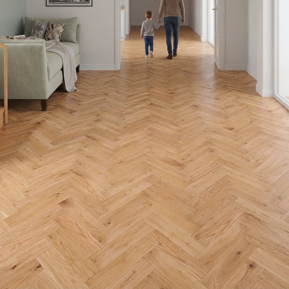 Lusso Flooring Verona Natural Brushed and Lacquered Rustic Herringbone Solid Oak