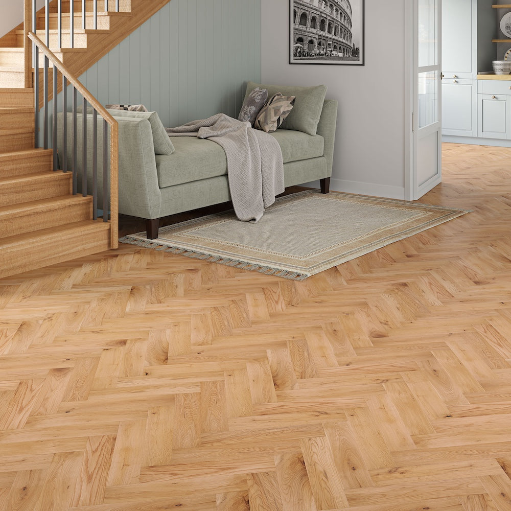 Lusso Verona Natural Brushed and Lacquered Rustic Herringbone Solid Oak Flooring