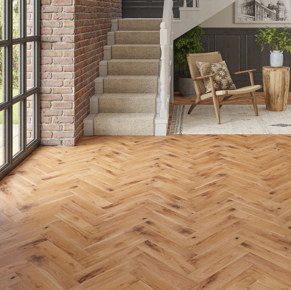 Lusso Verona Natural Smooth Lacquered Rustic Herringbone Solid Oak Flooring