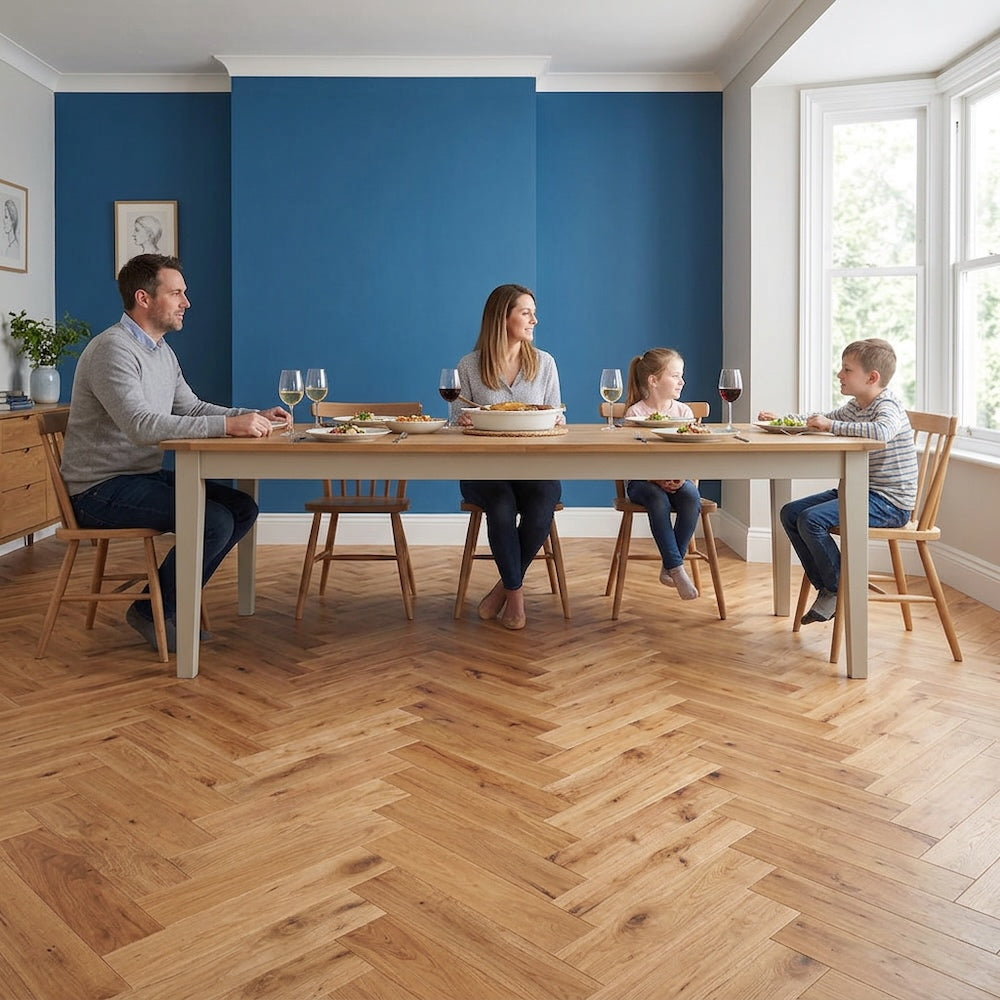 Lusso Flooring Verona Natural Smooth Lacquered Rustic Herringbone Solid Oak