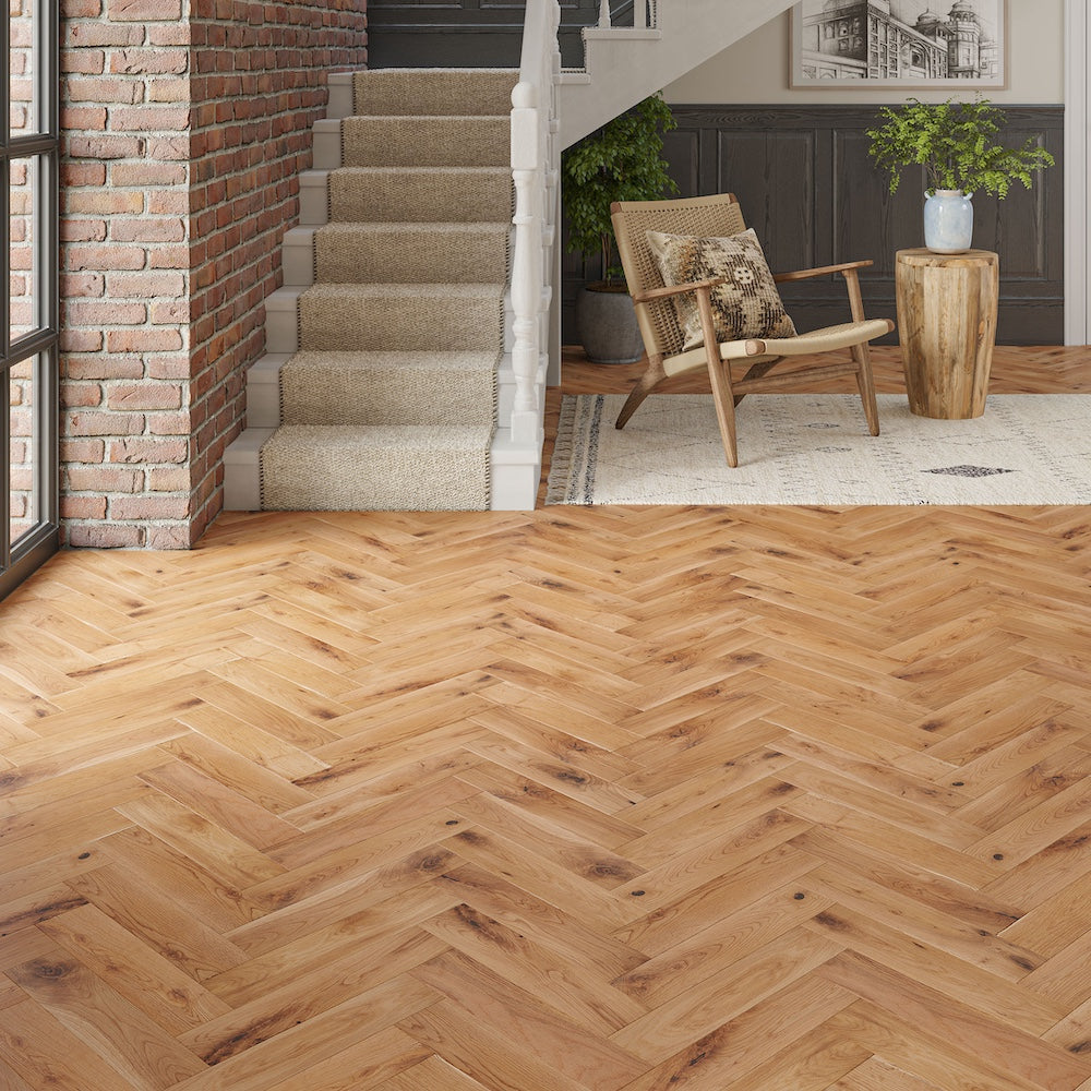 Lusso Verona Natural Smooth Lacquered Rustic Herringbone Solid Oak Flooring