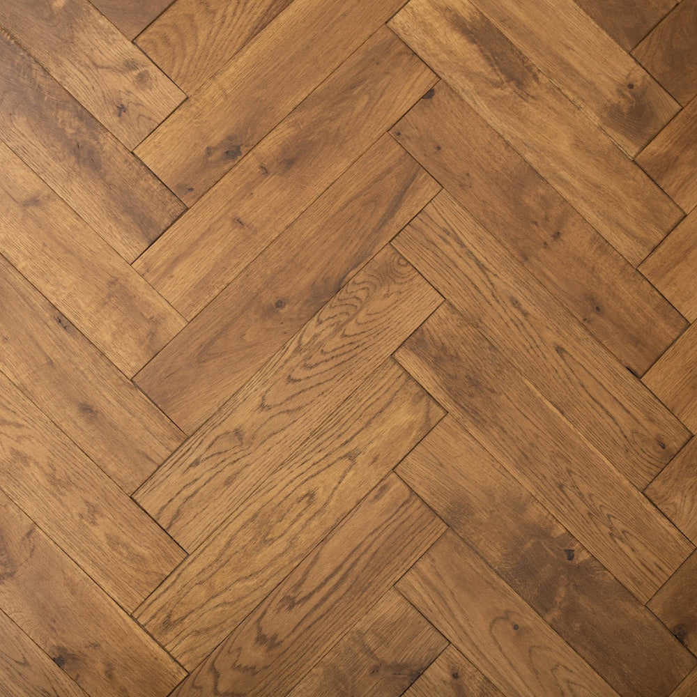 Lusso Verona Smoked Golden Smooth Oiled Rustic Herringbone Solid Oak Flooring