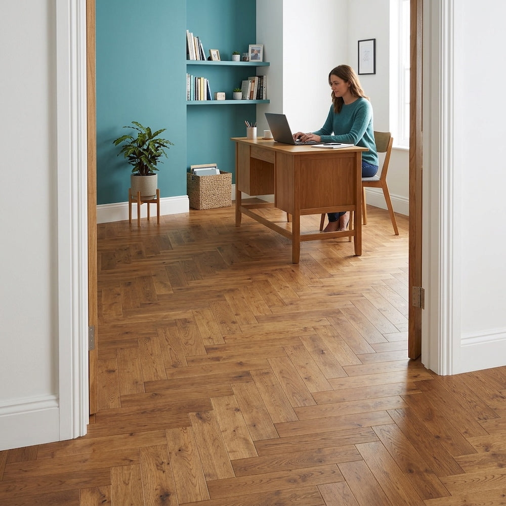 Lusso Flooring Verona Smoked Golden Smooth Oiled Rustic Herringbone Solid Oak