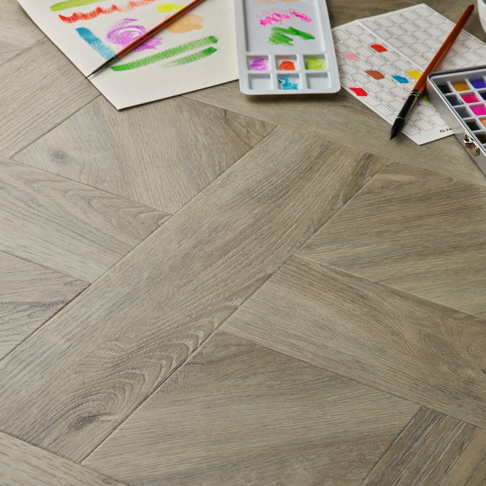 Basket Weave LVT Flooring Elements Inspirations Dove Oak - (SAMPLE)