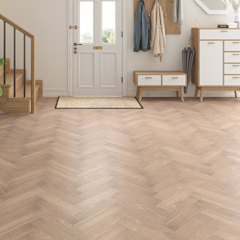 Lusso Uniqo Herringbone Smoked Grey Whitewashed Engineered Oak