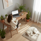 Home office with person and dog