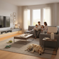 Living room with family and dog