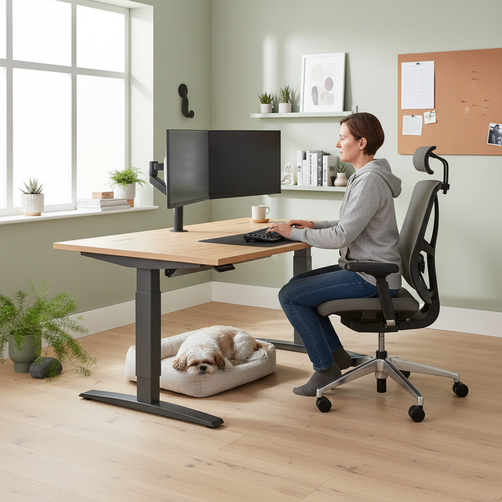 Home office with person and dog