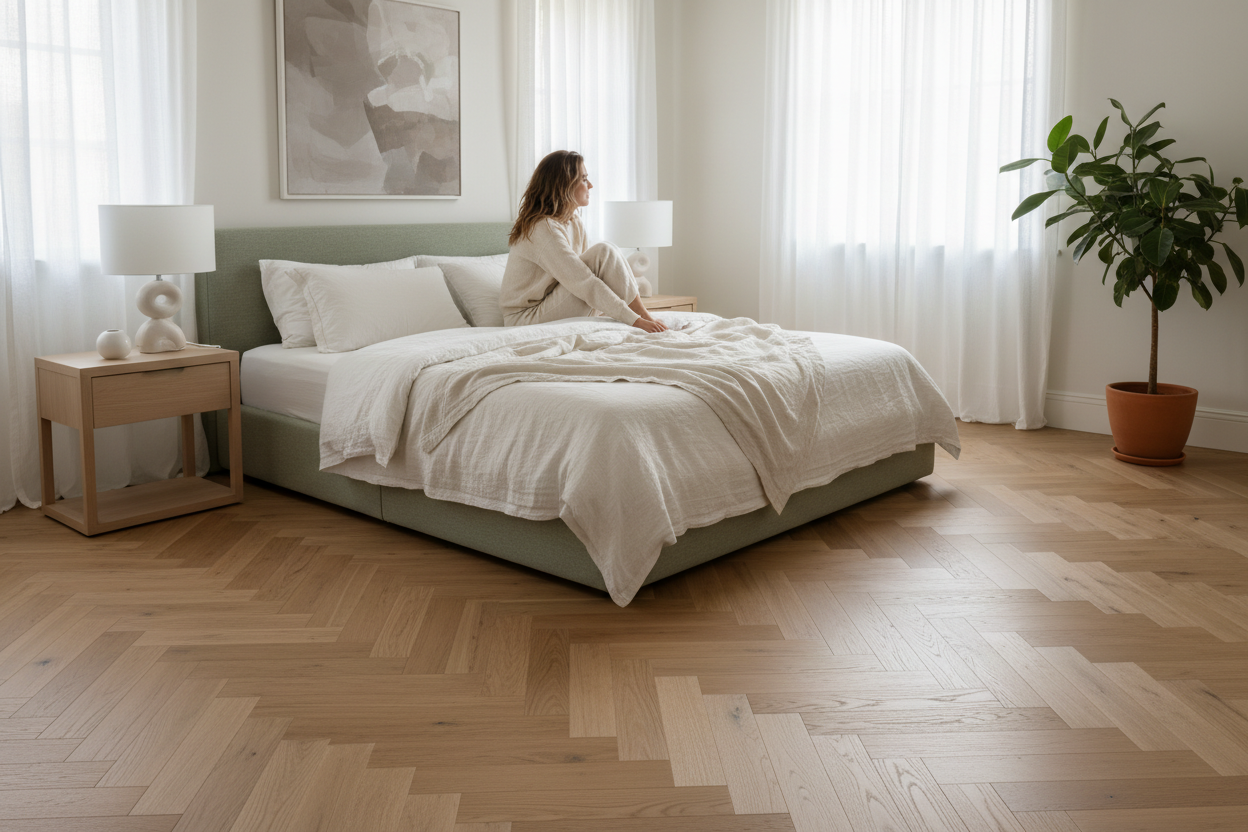 Lusso Uniqo Herringbone Natural Brushed & Lacquered Engineered Oak - Bedroom