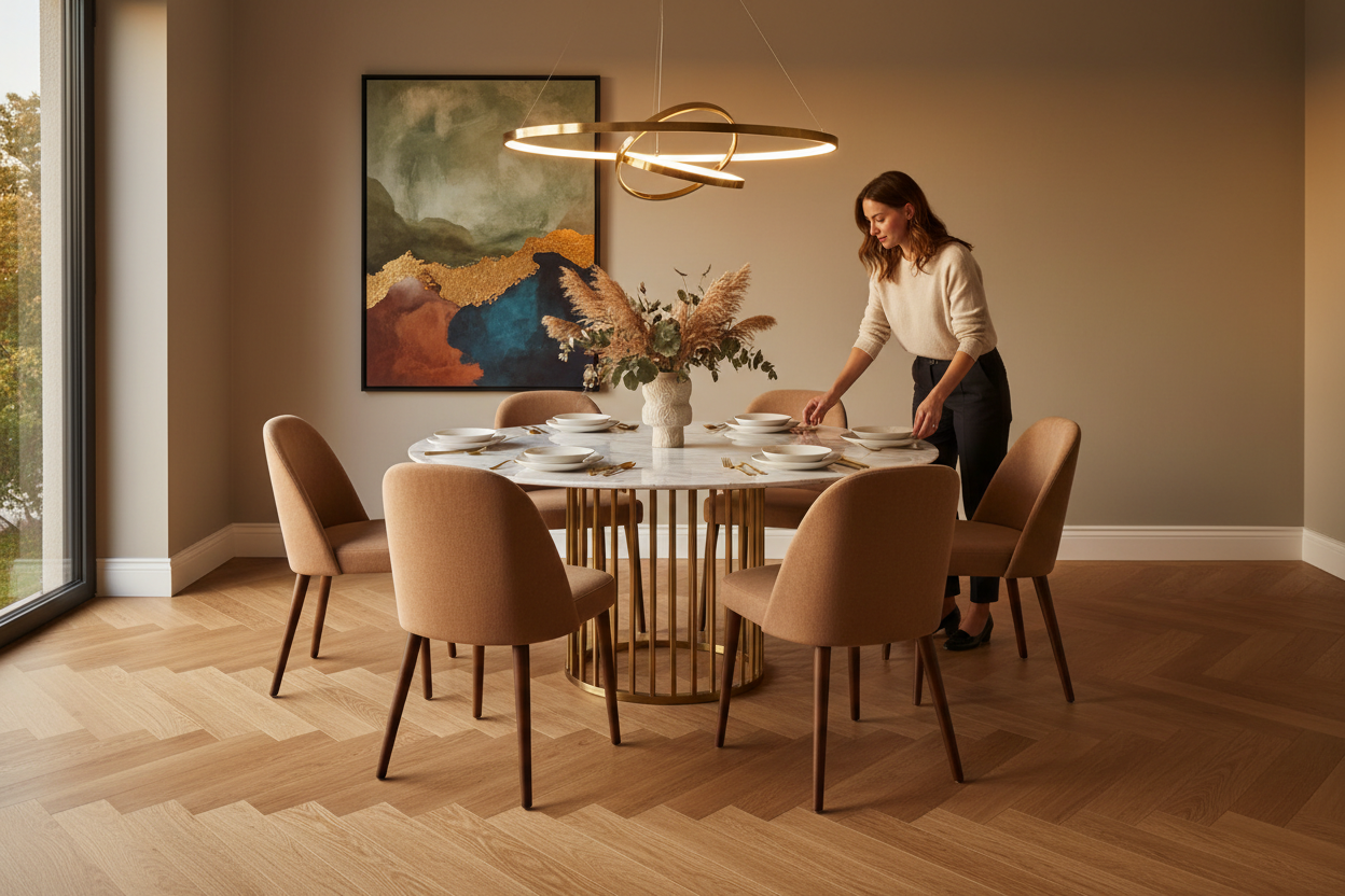 Lusso Uniqo Herringbone Natural Brushed & Lacquered Engineered Oak - Dining Room