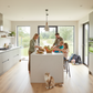 Kitchen with family and cat