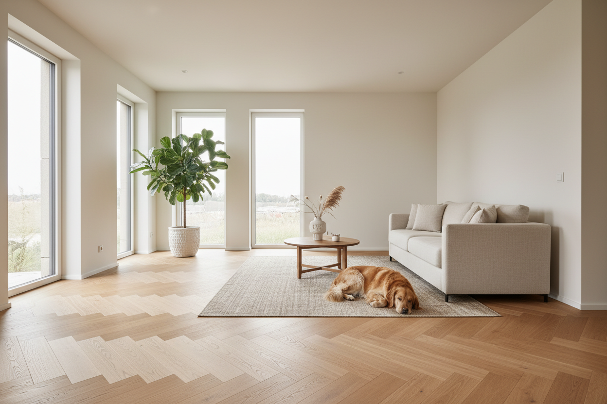 Lusso Uniqo Herringbone Natural Brushed & Lacquered Engineered Oak - Living Room