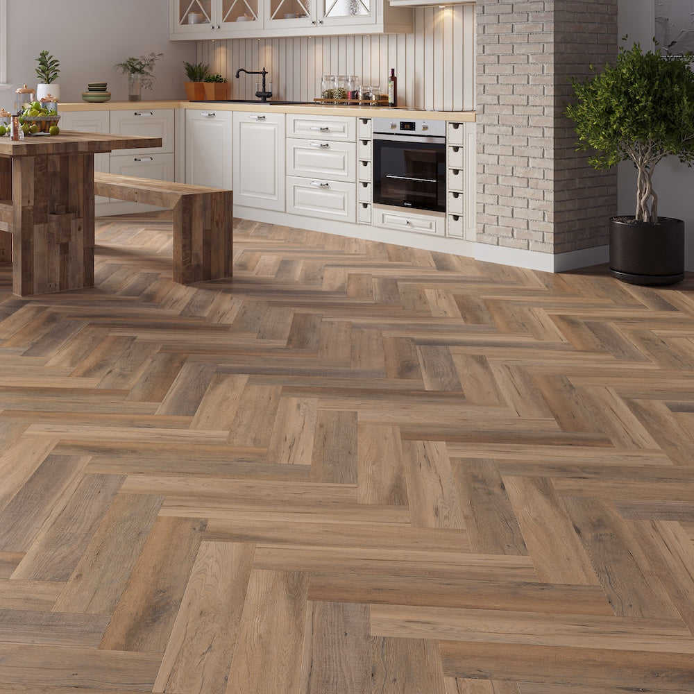 Brescia Beachfront Oak Herringbone SPC Click Vinyl Flooring - (SAMPLE)