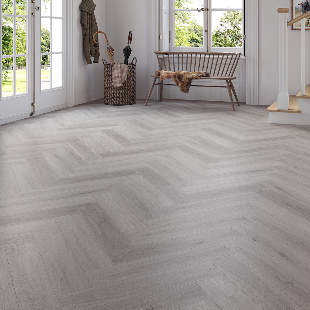 Lusso Brescia Cliffhaven Oak Herringbone SPC Click Vinyl Flooring - (SAMPLE)