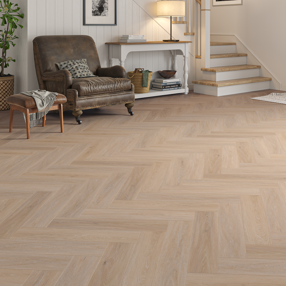 Lusso Brescia Coral Oak Herringbone SPC Click Vinyl Flooring - (SAMPLE)