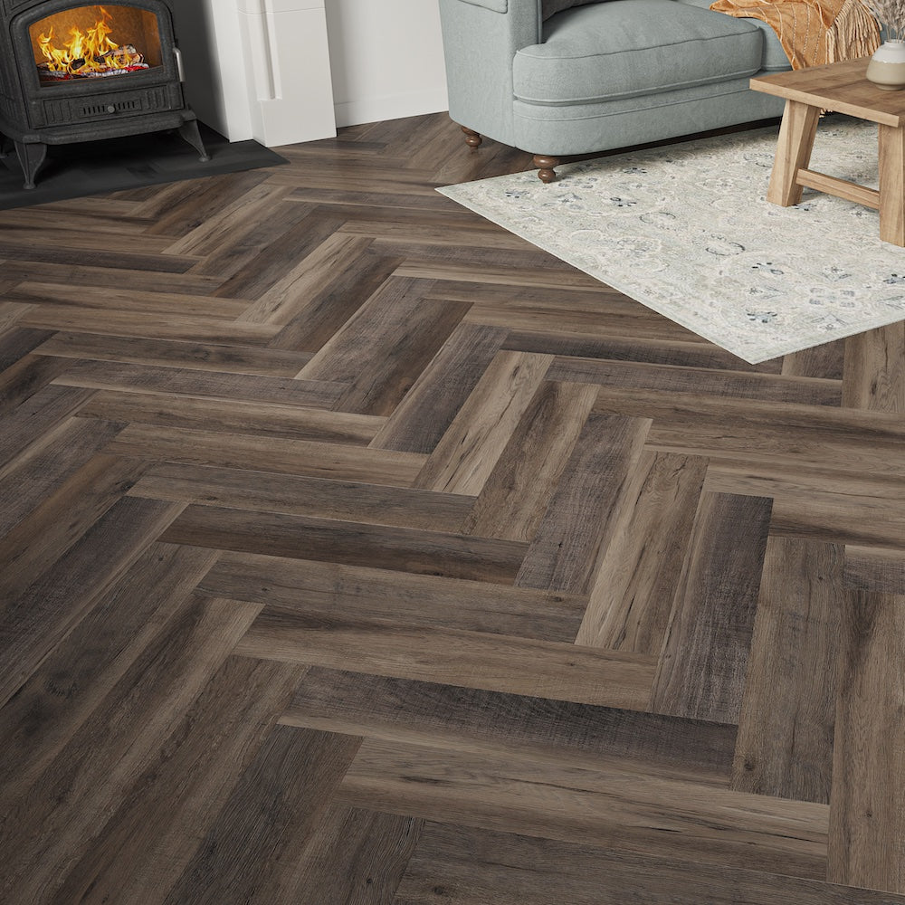 Lusso Brescia Riverside Oak Herringbone SPC Click Vinyl Flooring - (SAMPLE)