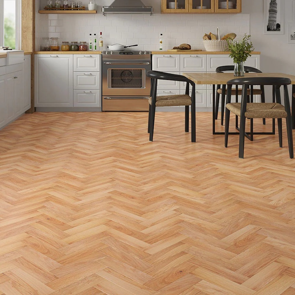 Lusso Portofino Herringbone Weathered Ash Glue Down LVT Vinyl Flooring