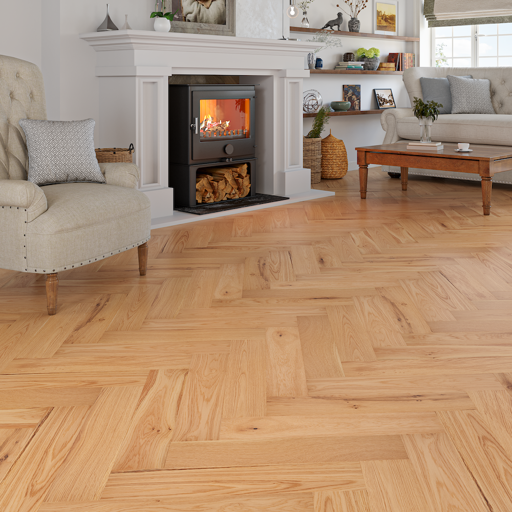 Lusso Capri Fieldstone Oak Herringbone Engineered Wood Flooring - (SAMPLE)