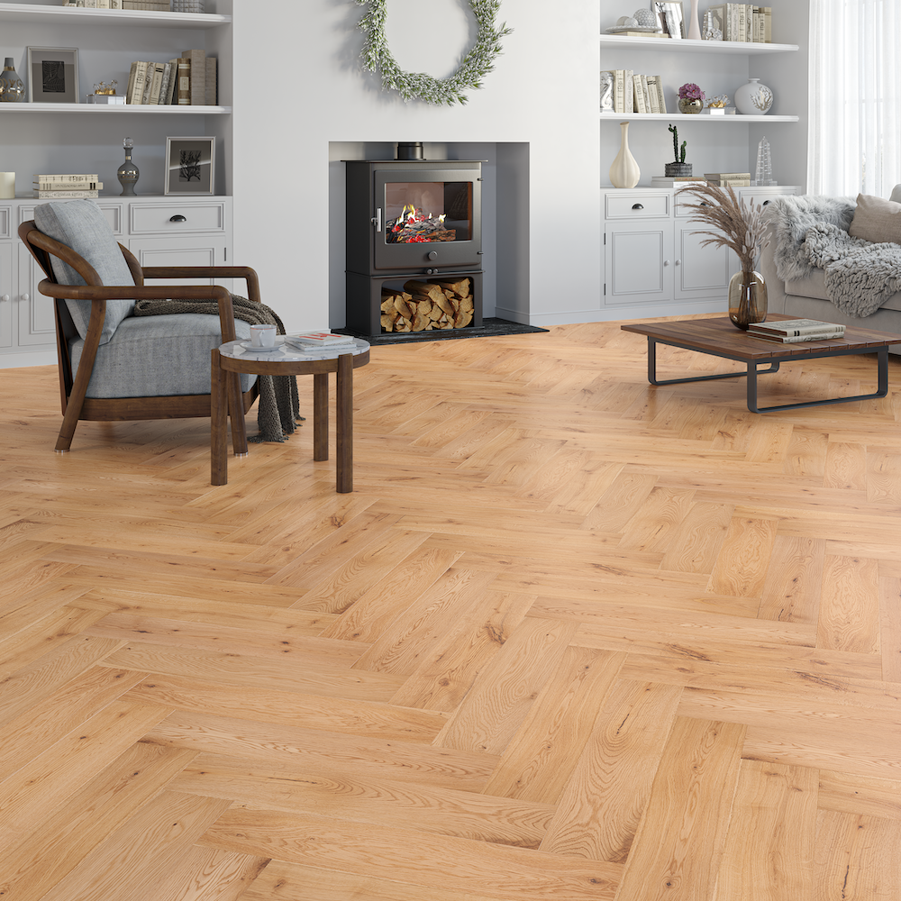 Lusso Capri Hearthstone Oak Herringbone Engineered Wood Flooring - (SAMPLE)