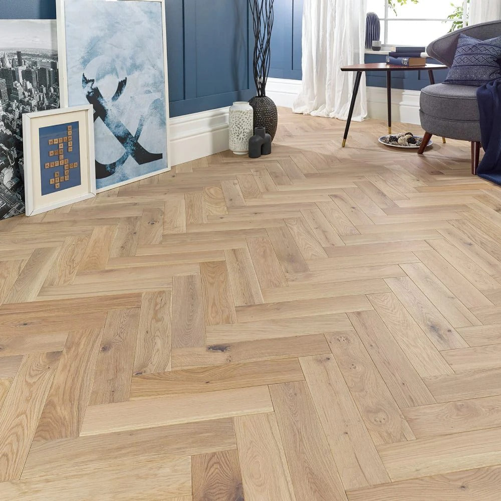 Lusso Carrara Luxe Invisible Oiled Oak Herringbone Engineered Wood Flooring - (SAMPLE)