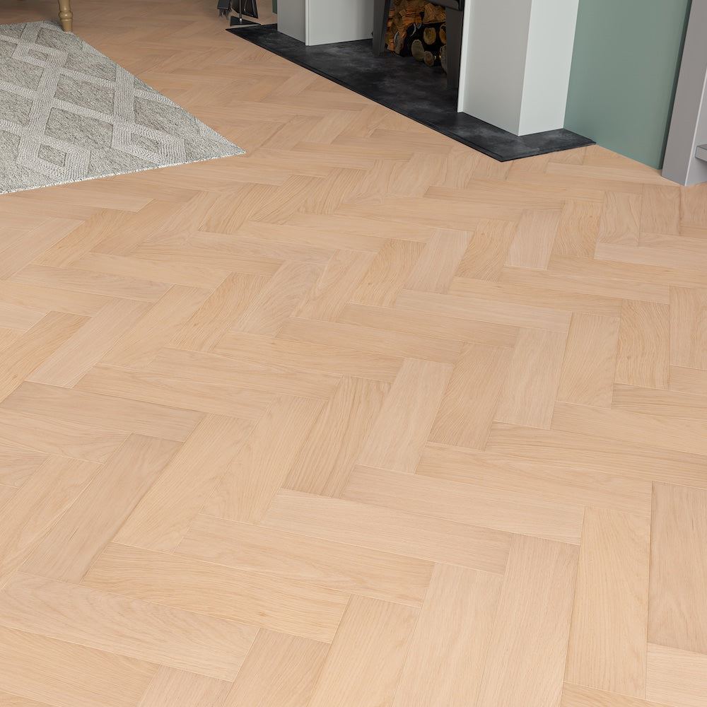 Lusso Carrara Luxe Unfinished Oak Herringbone Engineered Wood Flooring - (SAMPLE)