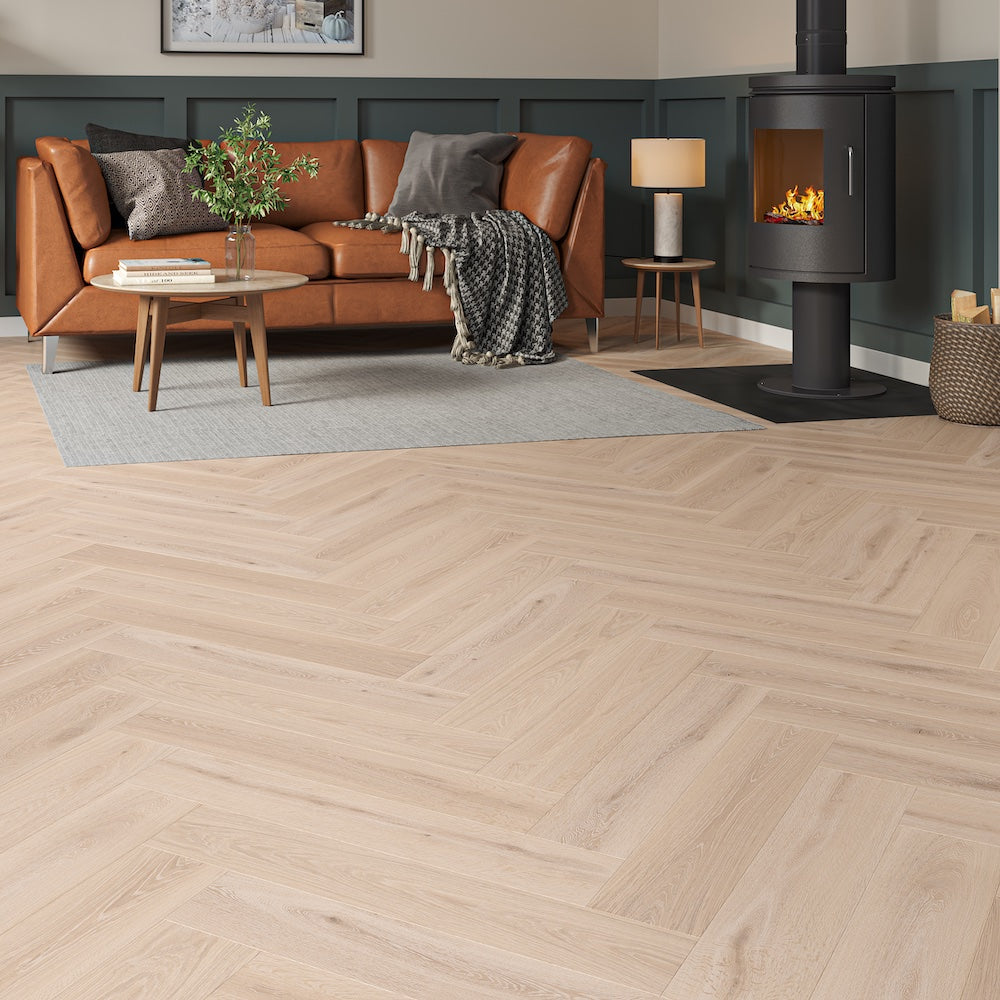 Ercolano Heather Oak Herringbone SPC Click Vinyl Flooring - (SAMPLE)