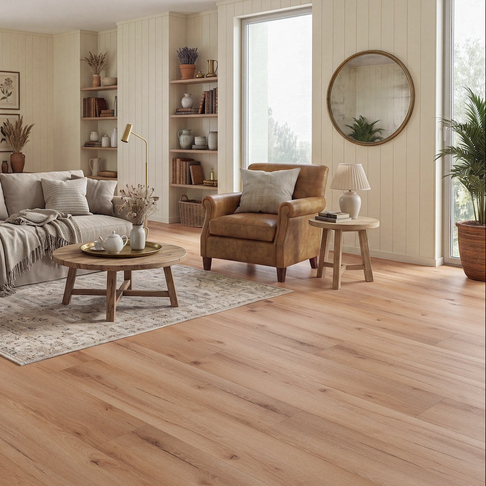 LVT flooring in Honey Stone — 228.6mm wide, 2.5mm thick