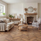 LVT Herringbone flooring in Smoked Oak — 76.2mm wide, 2.5mm thick