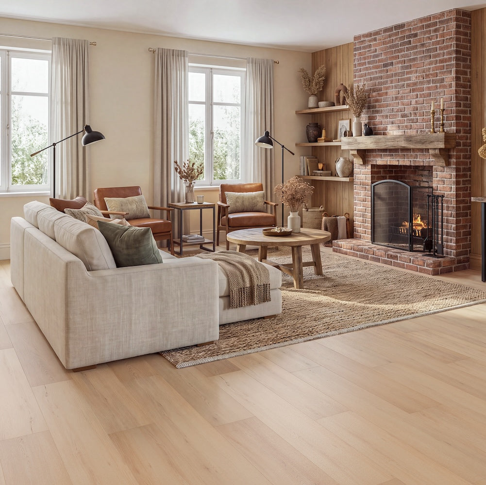 LVT flooring in Ivory Brush — 185mm wide, 2.5mm thick